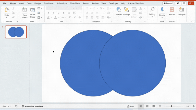 Create Venn Diagram in PowerPoint using PowerPoint Shapes Step 1