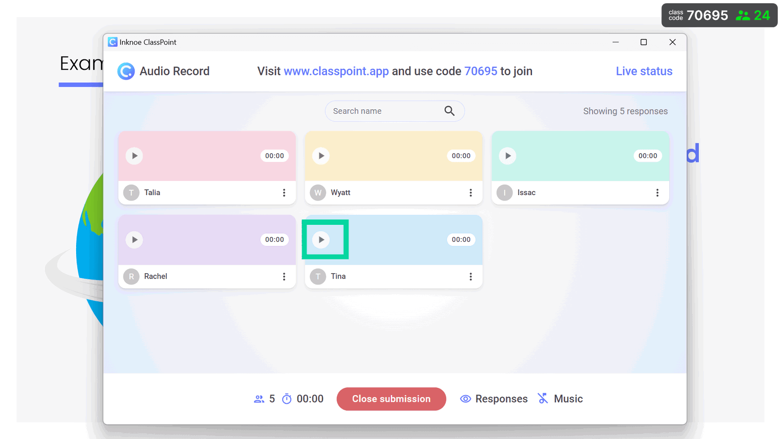 Playback using ClassPoint's audio record