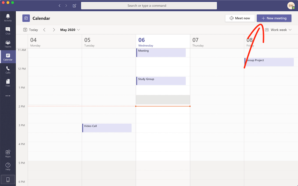 MS teams schedule meeting interface
