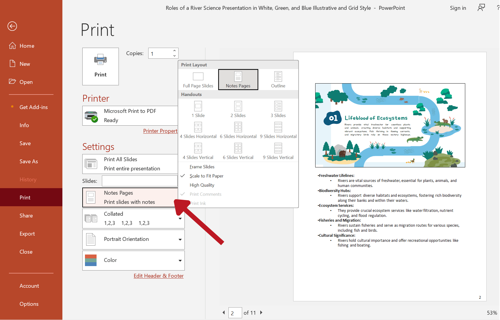 how to print with powerpoint speaker notes