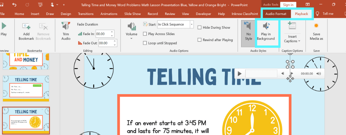 adjust audio setting in PowerPoint