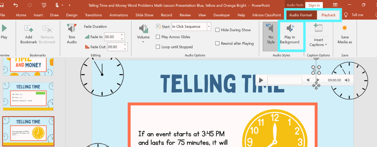 adjust audio setting in PowerPoint