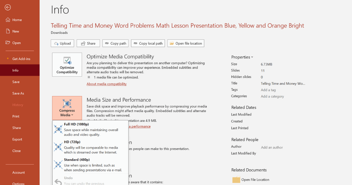 compress audio file in PowerPoint