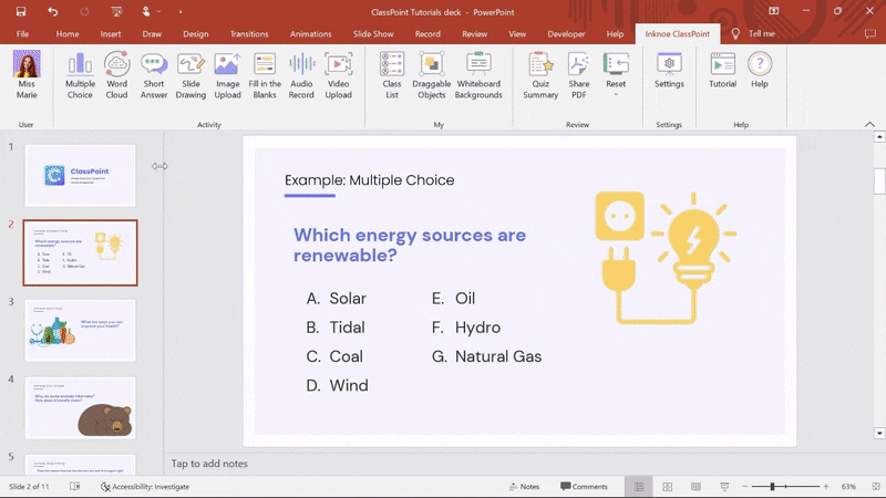 أضف سؤال اختبار تفاعلي في شريحة PowerPoint