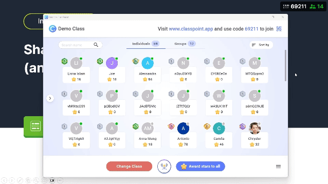 ClassPoint star awarding system for morning meeting questions