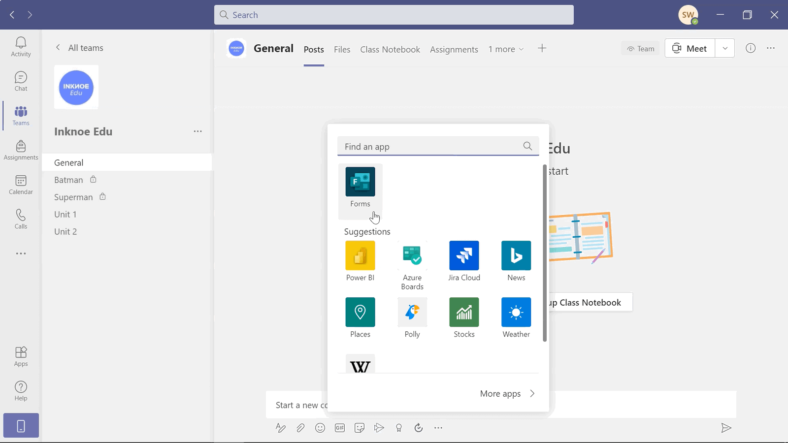 新しい投稿で追加メニューを開き、チーム内で投票の作成を開始します。