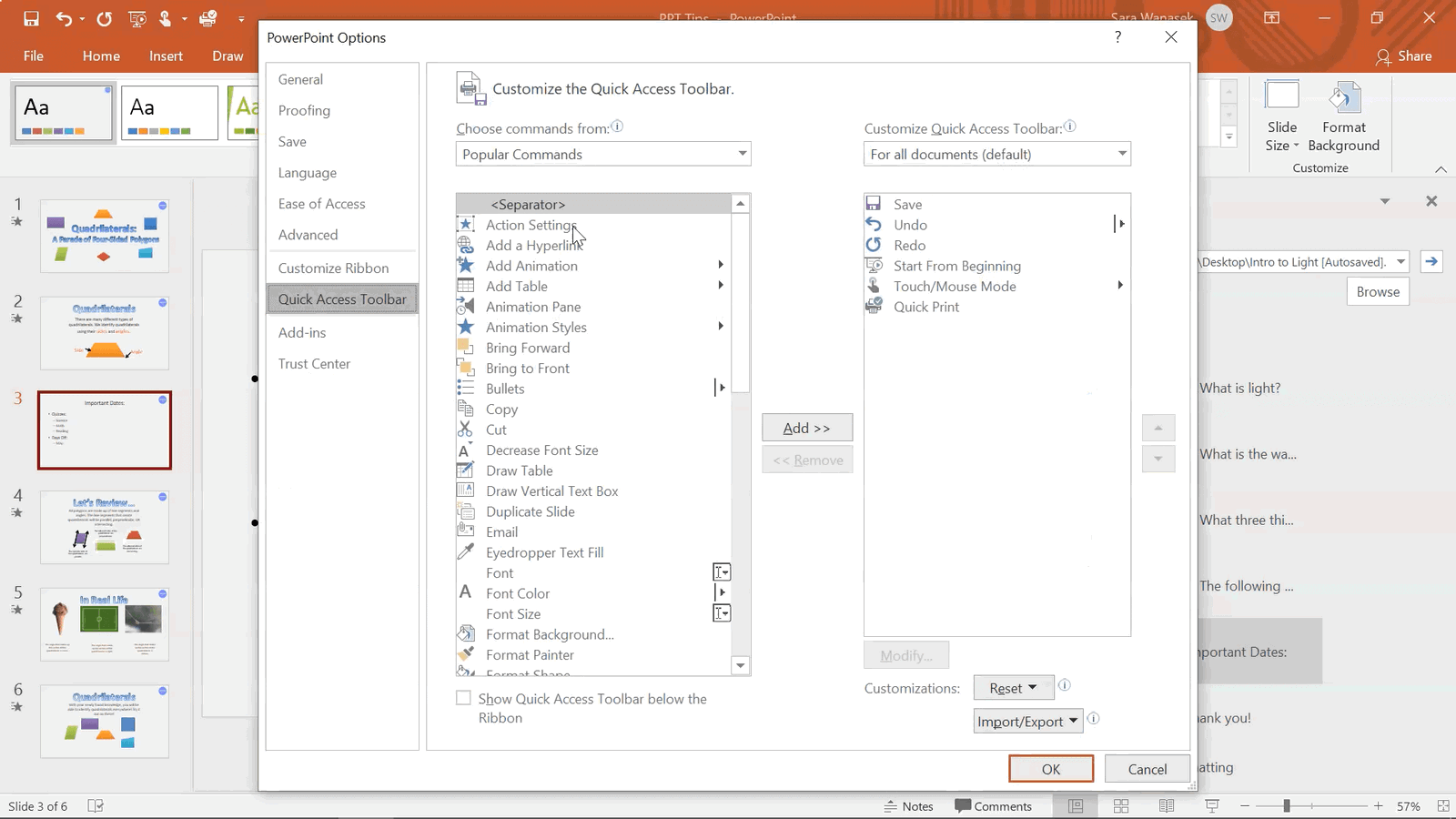 Productivité dans PowerPoint Astuce 1 0- Barre d'outils d'accès rapide