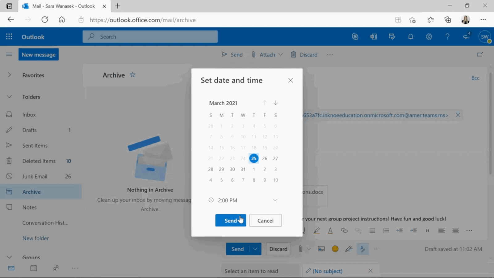 チームでの投稿を「後でメール送信」で予約する