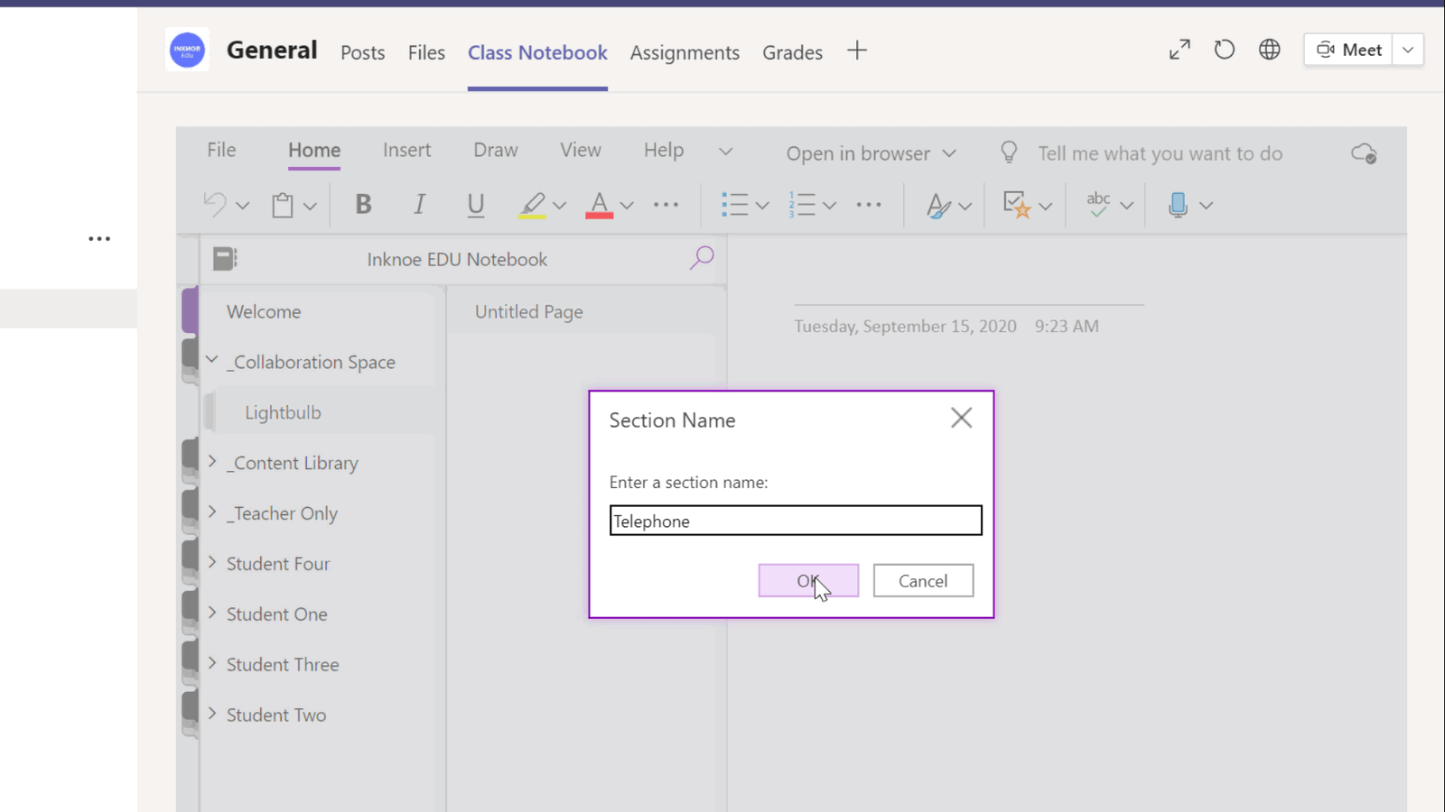 configuración del Espacio de Colaboración en Class Notebook