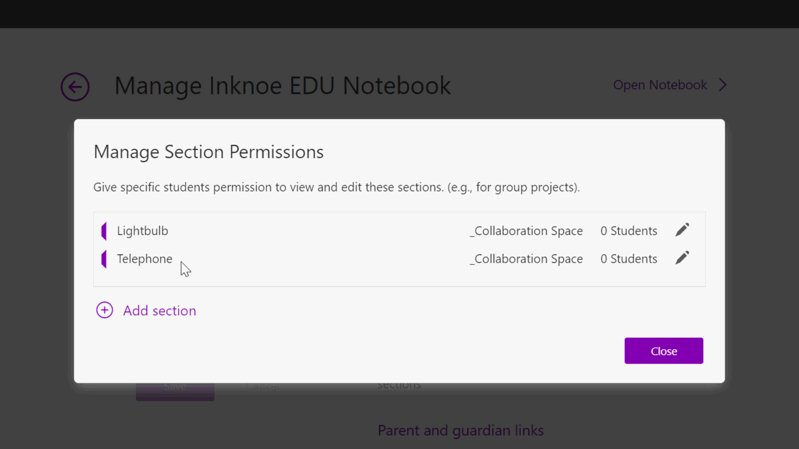 gestionar los permisos del Espacio de Colaboración en Cuaderno de Clase