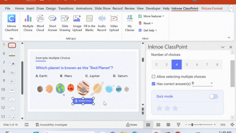 ClassPoint interactive quizzes