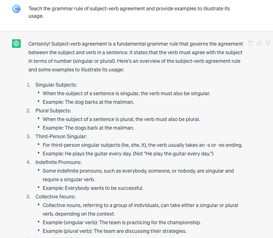 ChatGPT grammar rules