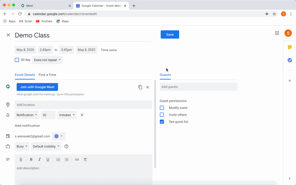 schedule google meet for online teaching