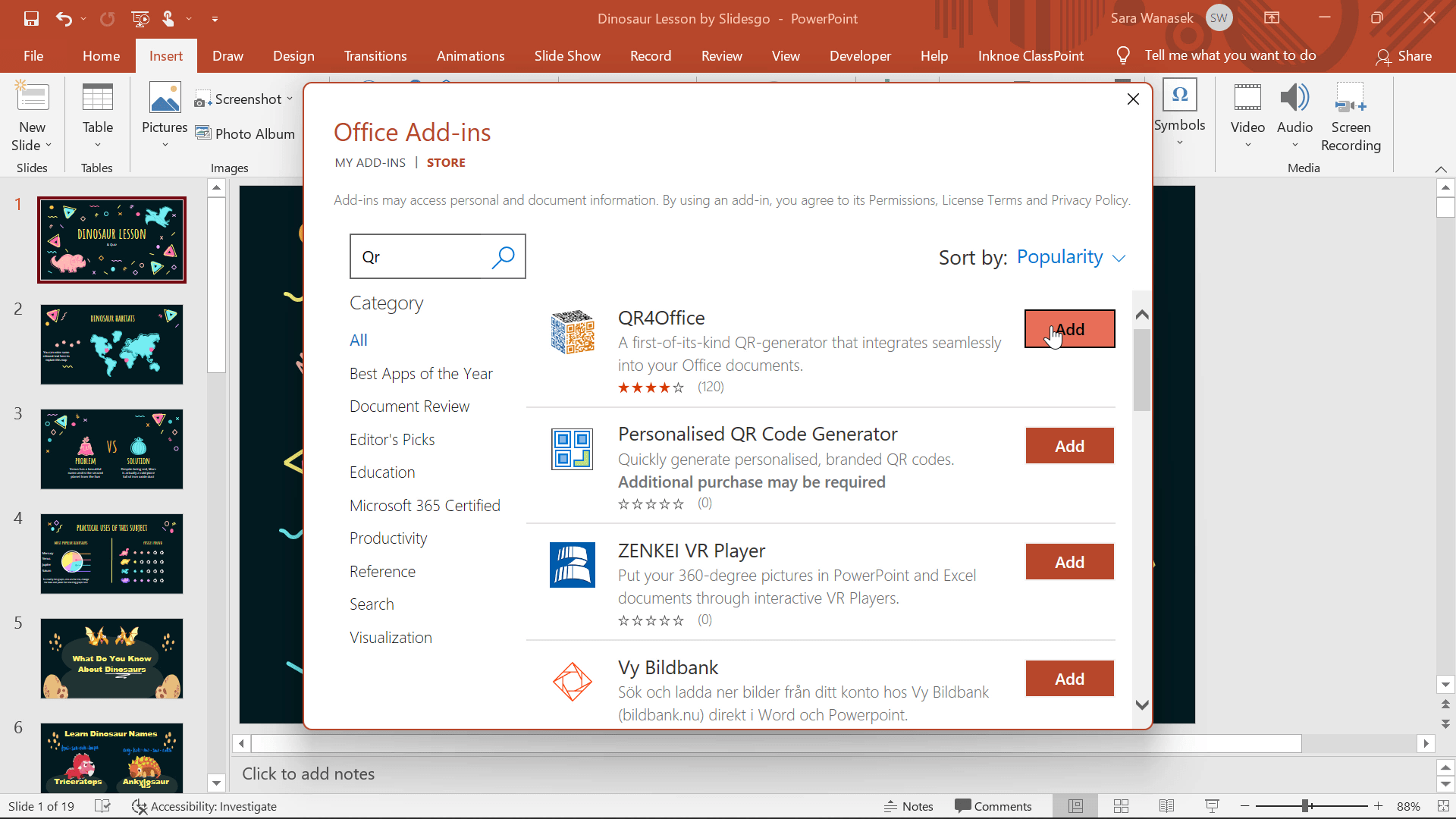 create QR code with QR4Office Add-in