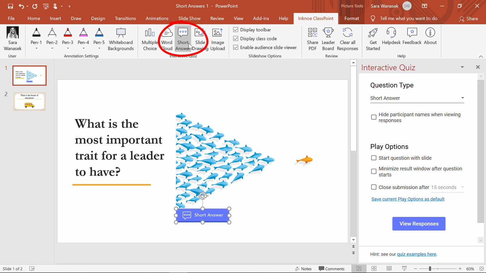 type de question à réponse courte