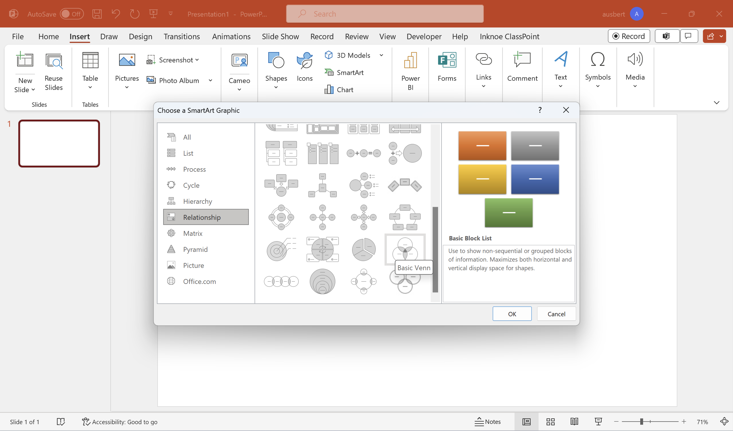Create Venn Diagram in PowerPoint using SmartArt Graphics