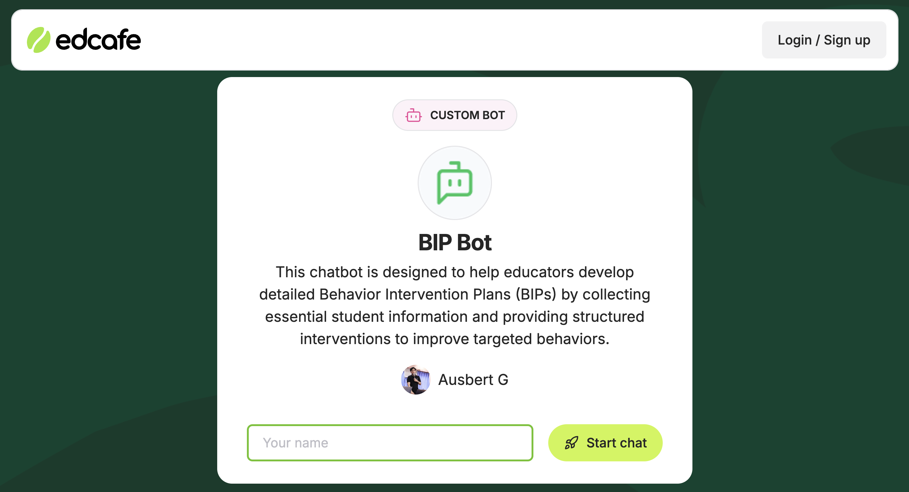 Behavior Intervention Plan chatbot assistant from Edcafe AI