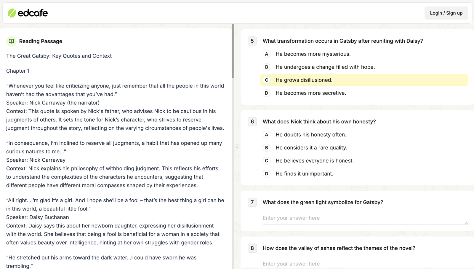 Guided reading activity generated by Edcafe AI