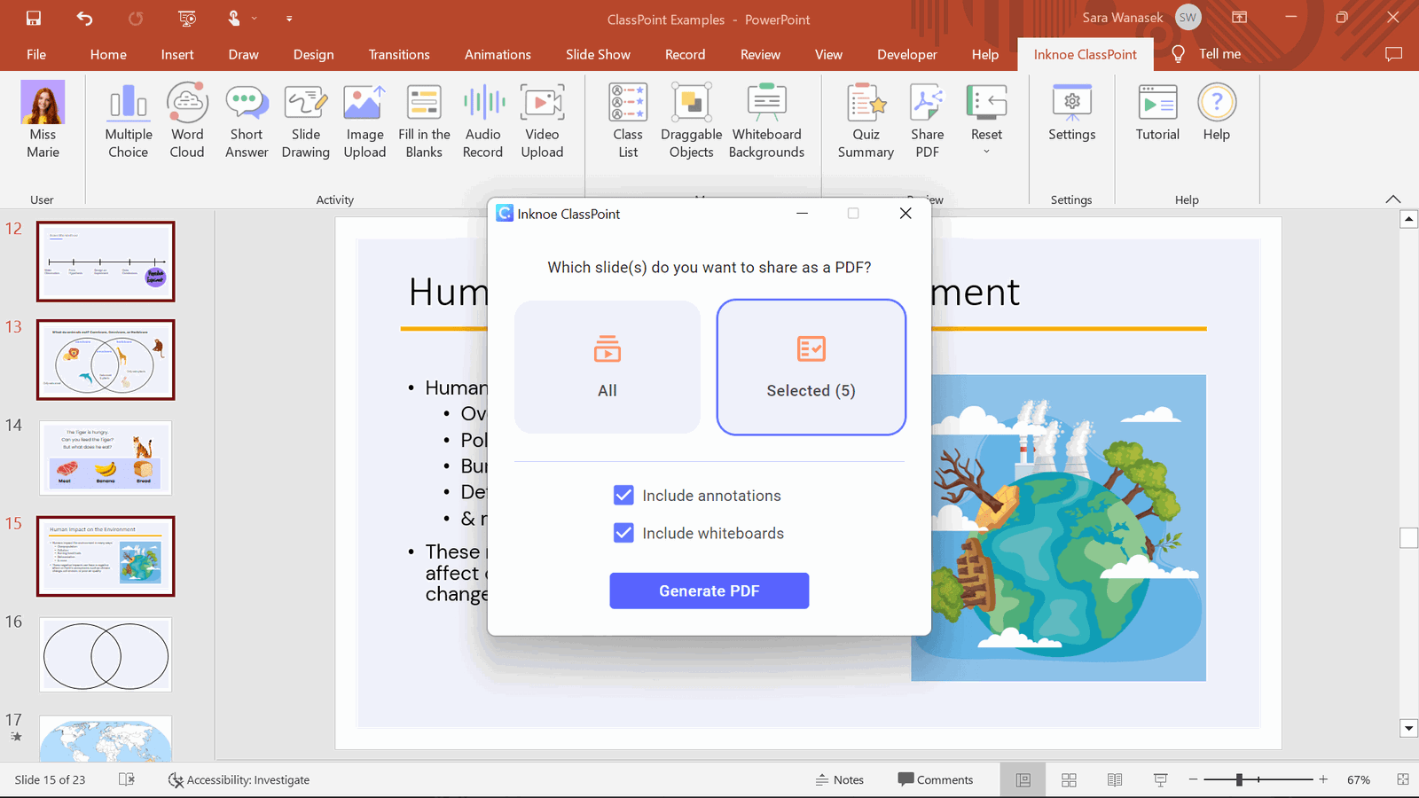 PowerPoint share PDF using ClassPoint