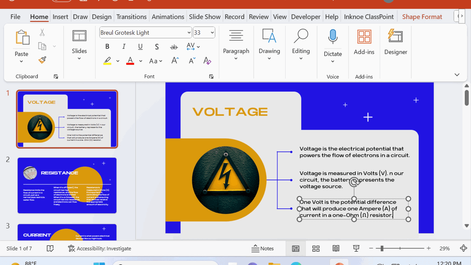 Current and Voltage PowerPoint Presentation Animation Step 1