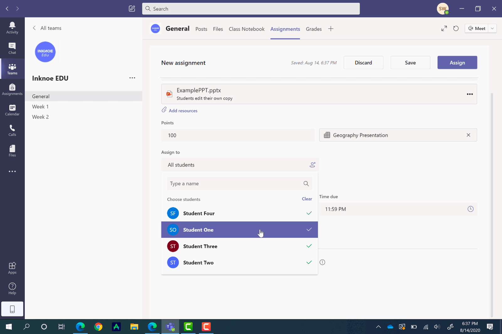 create assignment microsoft teams