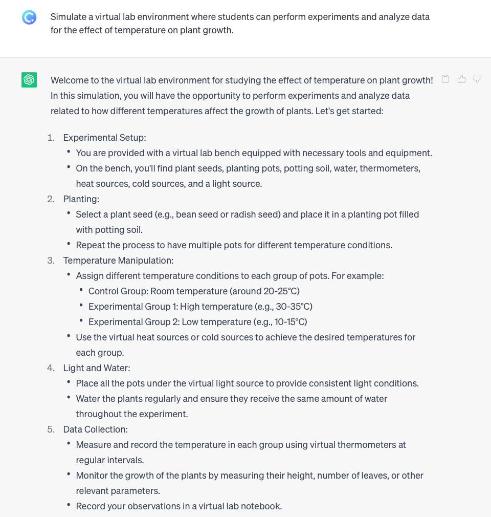 ChatGPT virtual lab simulation