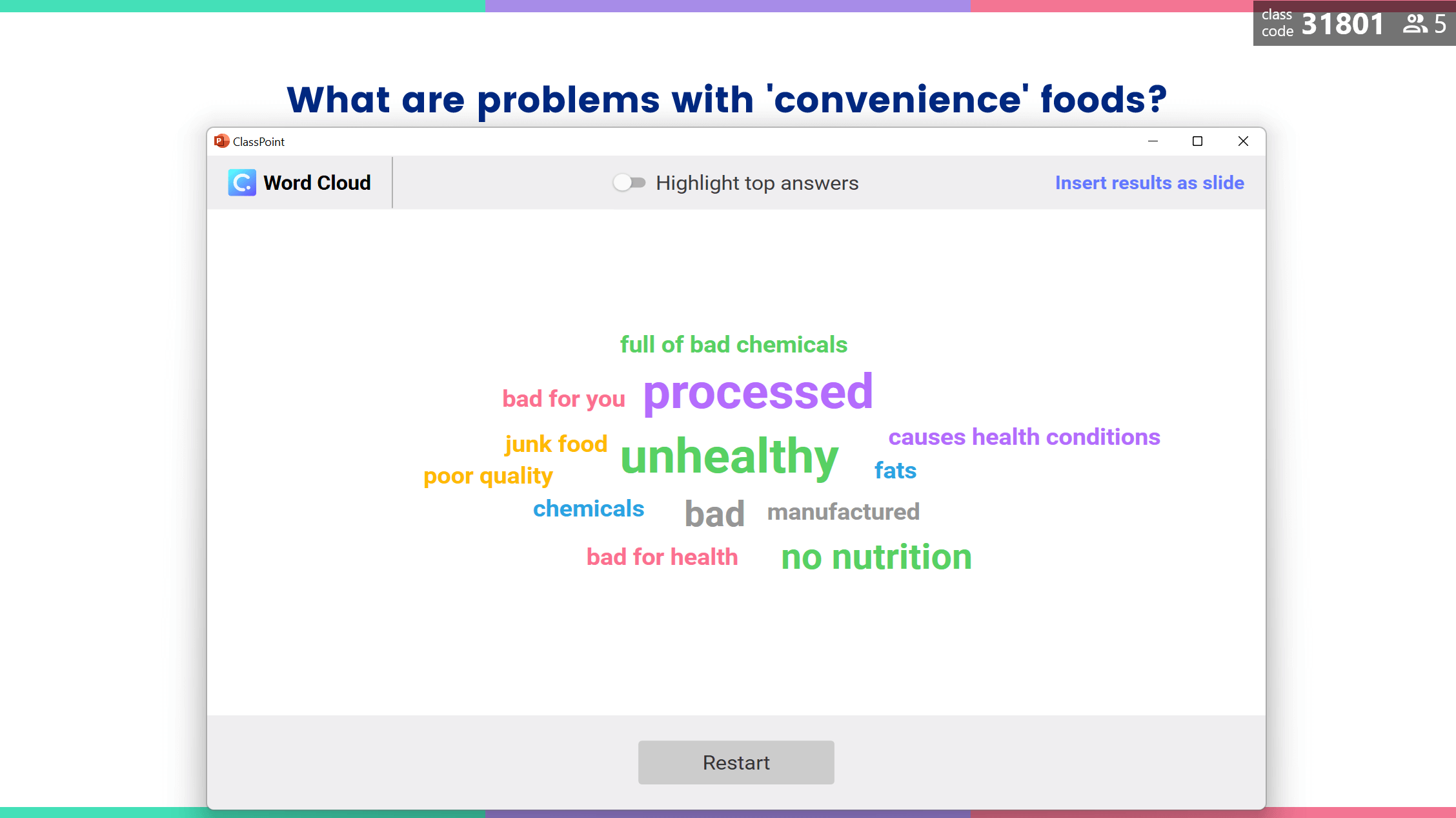 Hoạt động Word Cloud: Thực phẩm tiện lợi có vấn đề gì?