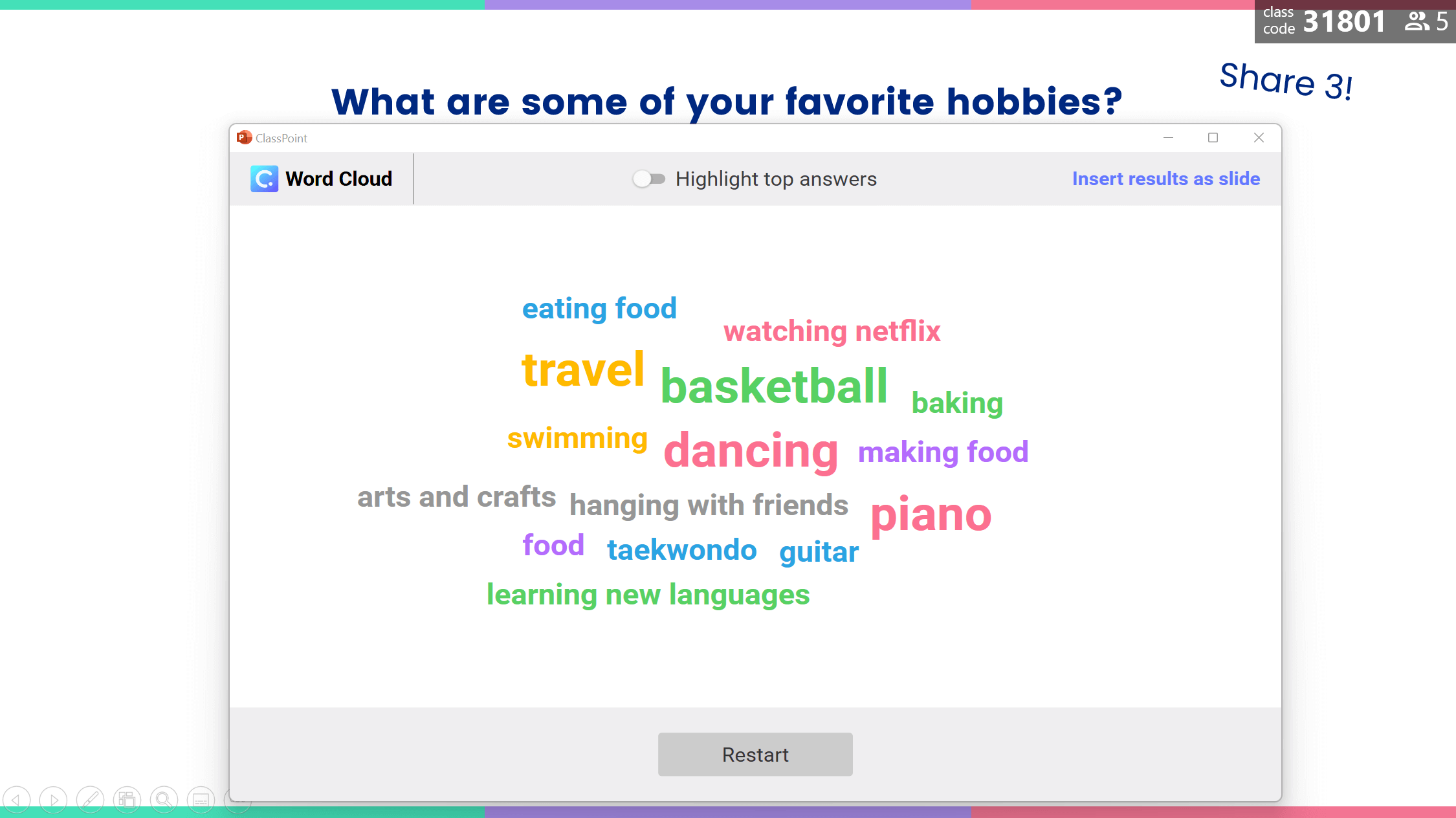 Các hoạt động của Word Cloud: Sở thích yêu thích của bạn là gì?