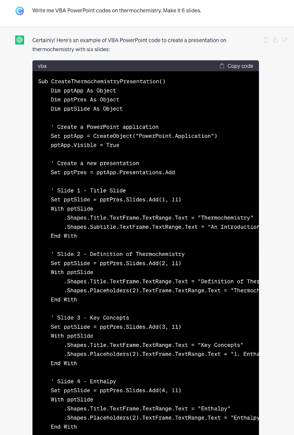 ChatGPT automates the creation of PowerPoint slides using VBA codes