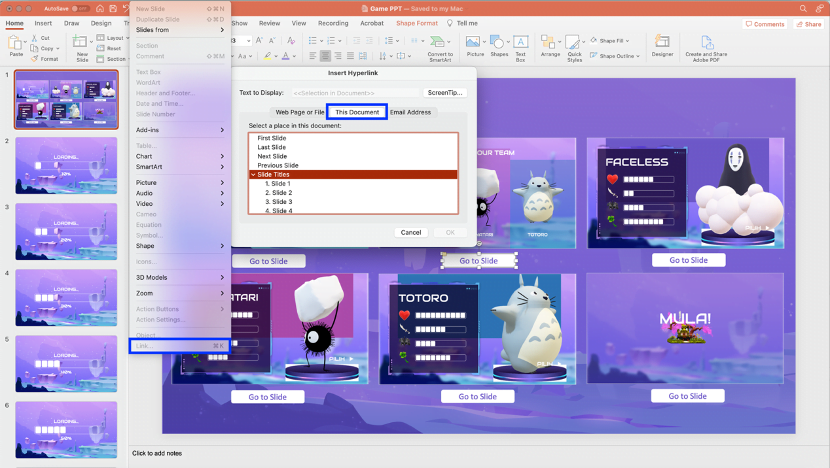 Hiperpautan PowerPoint untuk menu navigasi