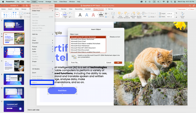 Hyperlink PowerPoint untuk konten yang disematkan