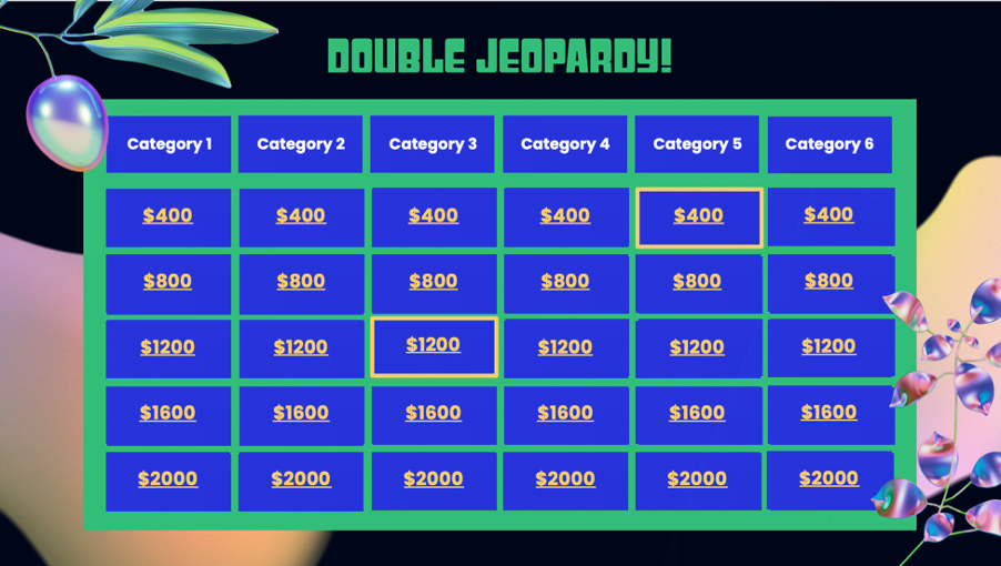 Trò chơi tương tác Jeopardy PowerPoint