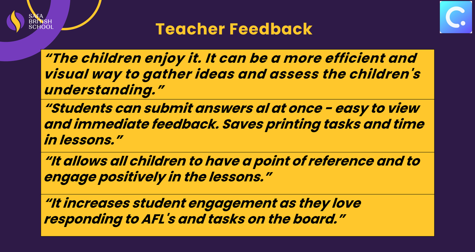 Safa british school teachers feedback