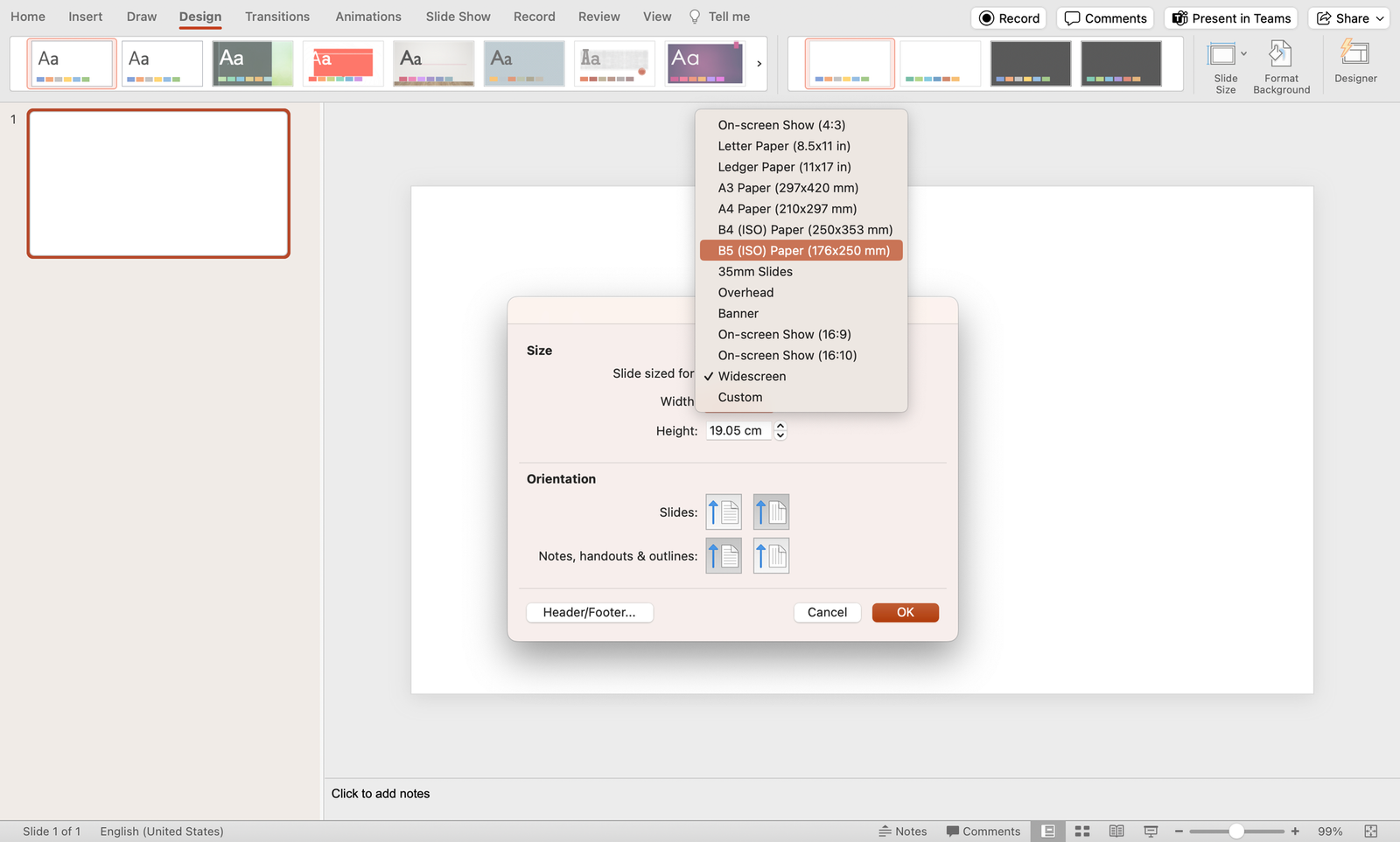 PowerPoint custom slide sizes