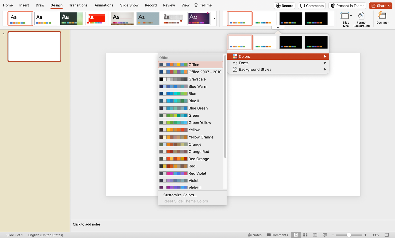 PowerPoint color scheme