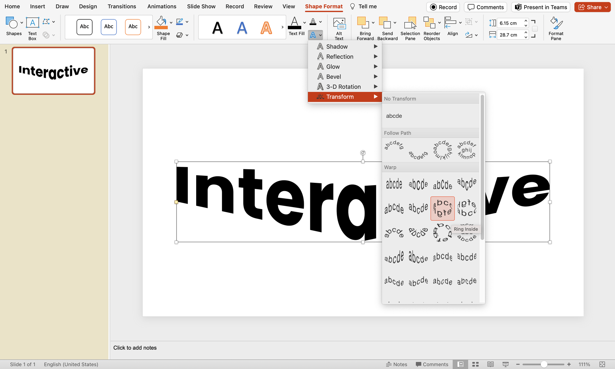 PowerPoint text transformation 