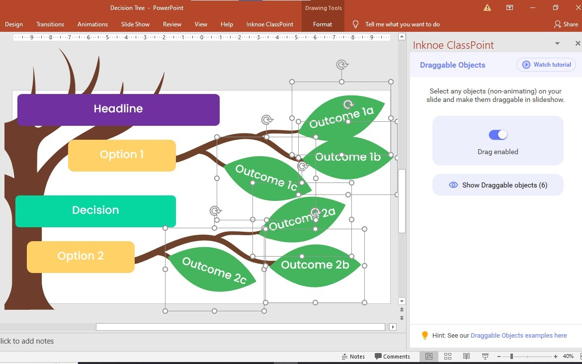 Make a decision tree in PowerPoint with ClassPoint's Draggable Objects.