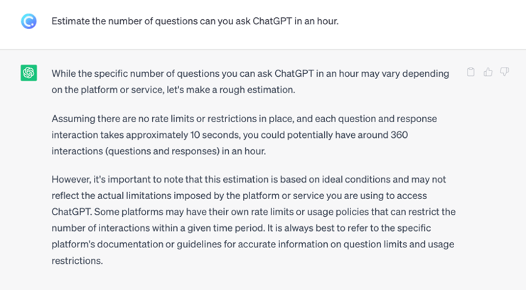 How many questions can you ask ChatGPT in an hour?