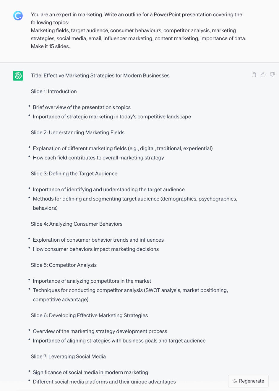ChatGPT creates outline for PowerPoint presentation