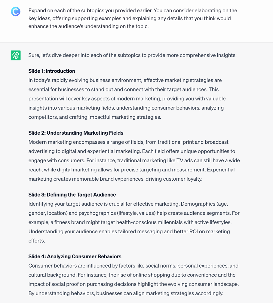 ChatGPT creates content for PowerPoint presentation
