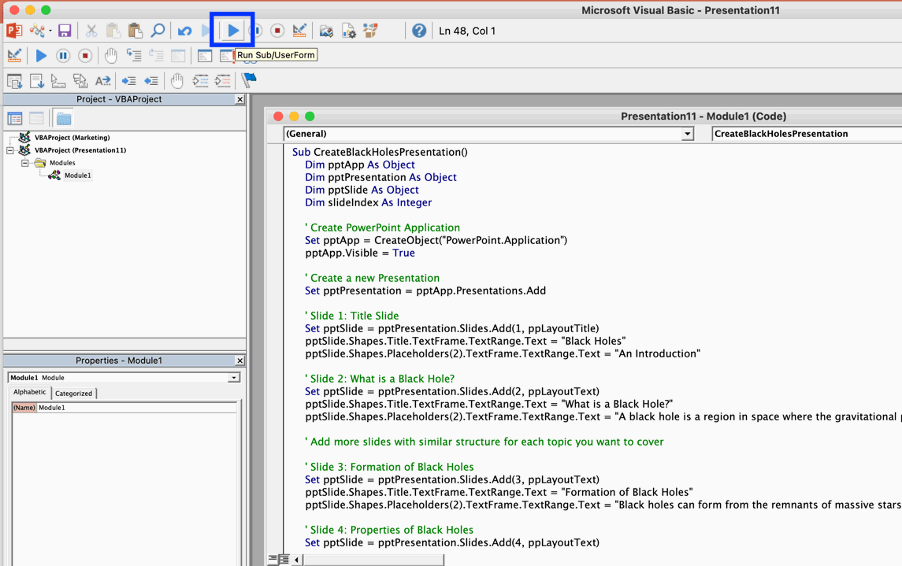 执行 VBA 代码 PowerPoint