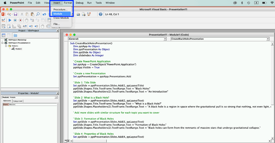 Insert VBA codes using Module in PowerPoint